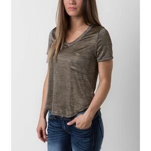 Paper + Tee Size Small V-Neck Short Sleeve Pocket T-Shirt Tee Top Gold